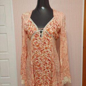 Free People Floral Tunic Blouse Size XS Romantic Cottagecore Long Sleeve Boho
